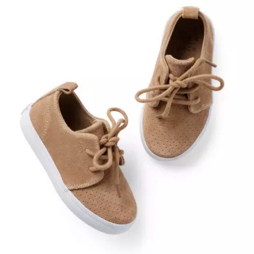 Janie and Jack Tan Perforated Suede Lace-Up Sneakers